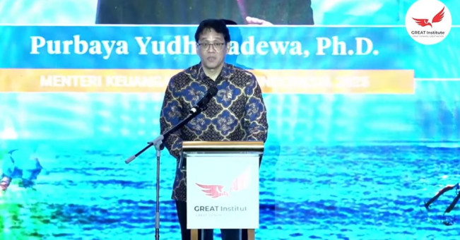 Purbaya Yudhi Sadewa di acara Great Lecture: Transformasi Ekonomi Nasional di Hotel Bidakara, Jakarta, Kamis (11/9/2025). (YouTube)